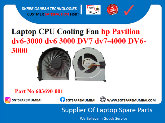 Laptop CPU Cooling Fan hp Pavilion dv6-3000 dv6 3000 DV7 dv7-4000 DV6- 3000 Part No 603690-001