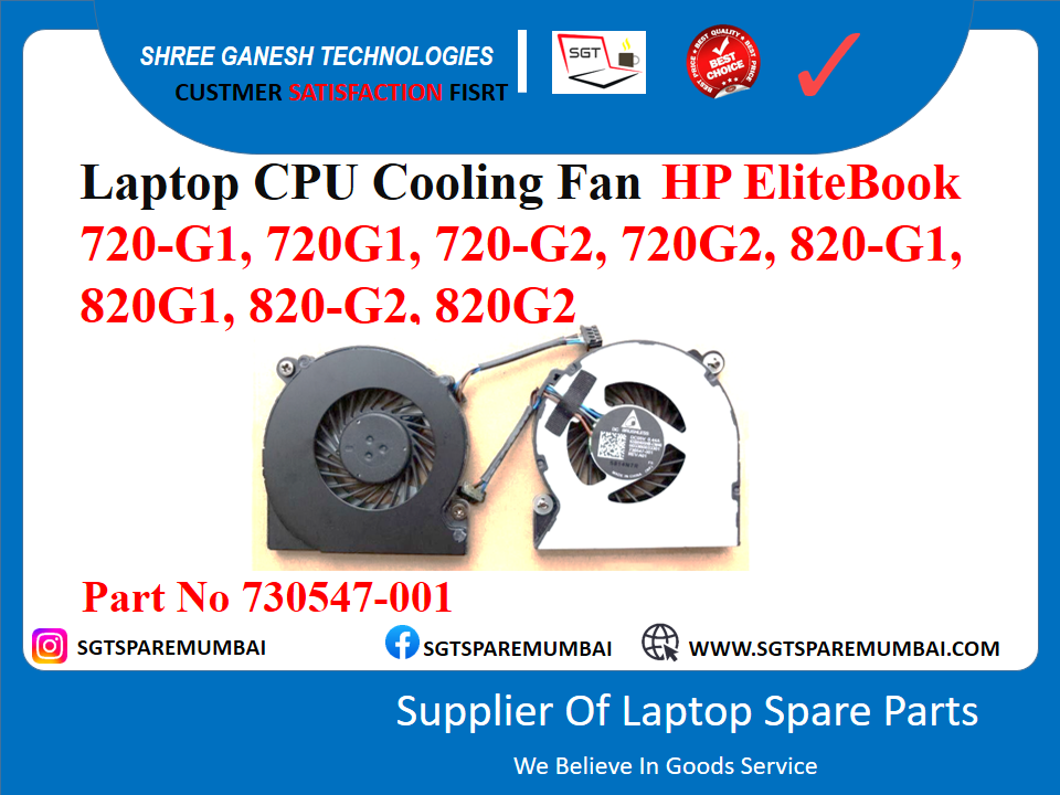 Laptop CPU Cooling Fan HP EliteBook 720-G1, 720G1, 720-G2, 720G2, 820-G1, 820G1, 820-G2. 820G2 Part No 730547-001