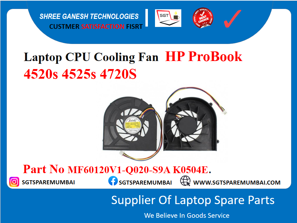 Laptop CPU Cooling Fan • HP ProBook 4520s 4525s 4720S Part No MF60120V1-Q020-S9A K0504E.