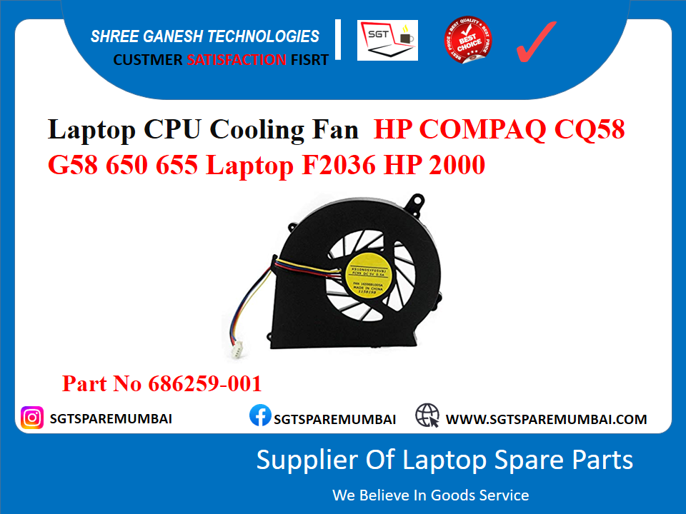 Laptop CPU Cooling Fan HP COMPAQ CQ58 G58 650 655 Laptop F2036 HP 2000 Part No 686259-001