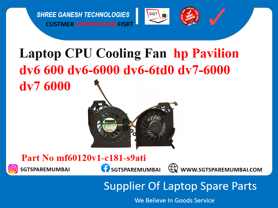 Laptop CPU Cooling Fan hp Pavilion dv6 600 dv6-6000 dv6-6td0 dv7-6000 dv7 6000 Part No mf60120v1-c181-s9ati