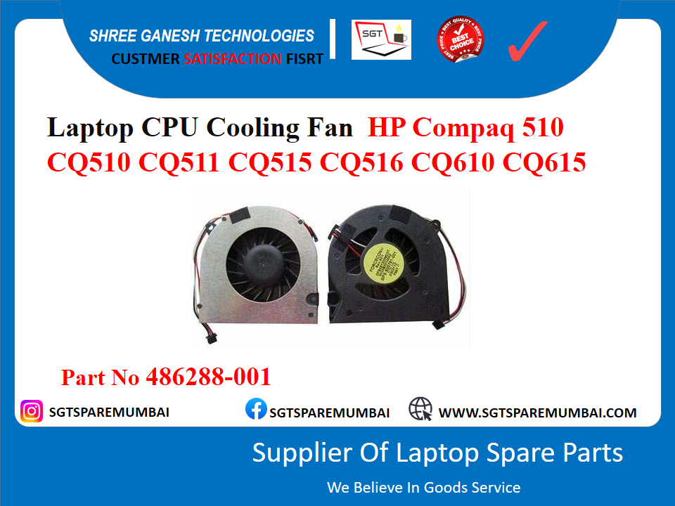 Laptop CPU Cooling Fan HP Compaq 510 CQ510 CQ511 CQ515 CQ516 CQ610 CQ615 Part No 486288-001