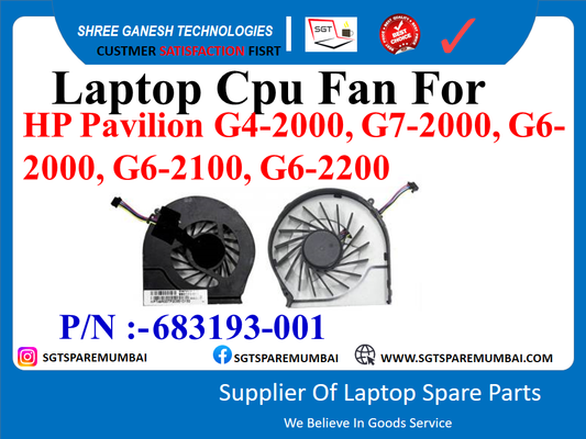 Laptop Cpu Fan For HP Pavilion G4-2000, G7-2000, G6- 2000, G6-2100, G6-2200 P/N :-683193-001