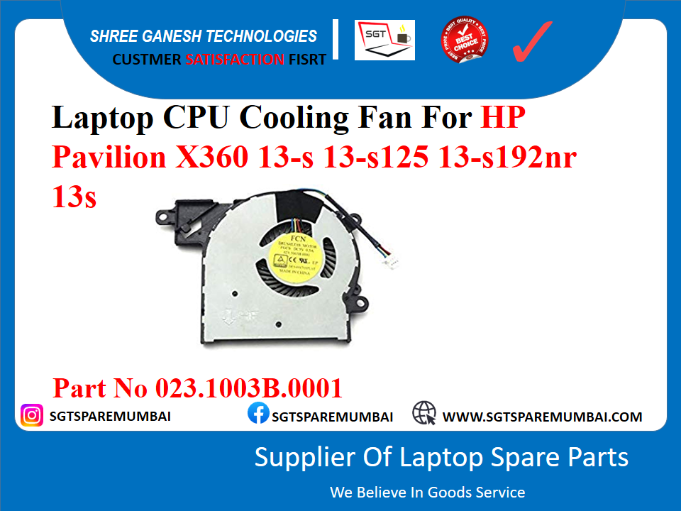 Laptop CPU Cooling Fan For HP Pavilion X360 13-s 13-s125 13-s192nr 13s • Part No 023.1003B.0001