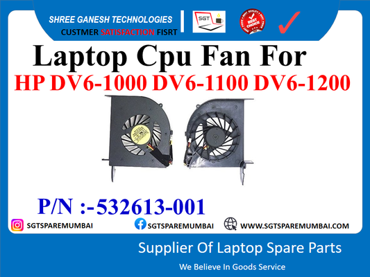 Laptop Cpu Fan For HP DV6-1000 DV6-1100 DV6-1200 P/N :-532613-001