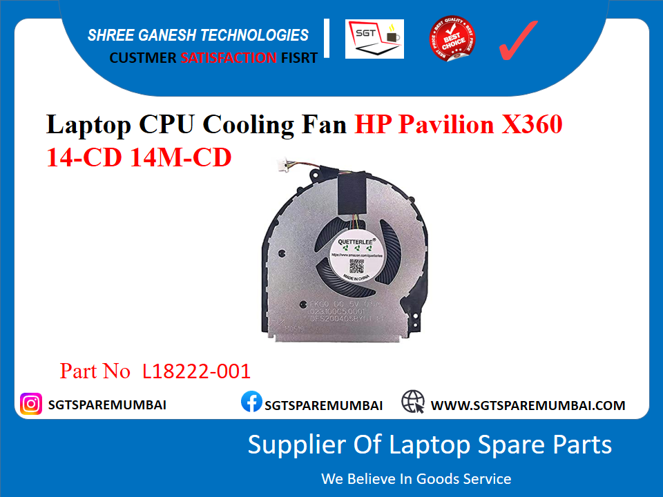 Laptop CPU Cooling Fan HP Pavilion X360 14-CD 14M-CD Part No L18222-001