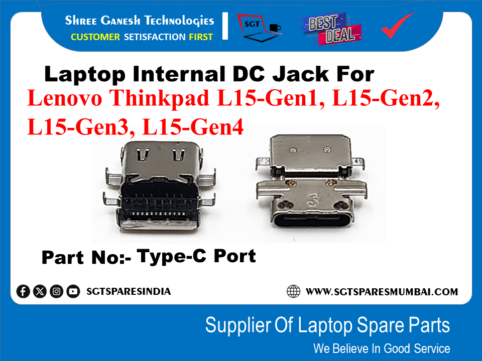 Laptop Internal DC Jack For Lenovo Thinkpad L15-Gen1, L15-Gen2, L15-Gen3, L15-Gen4 Part No:- Type-C Port