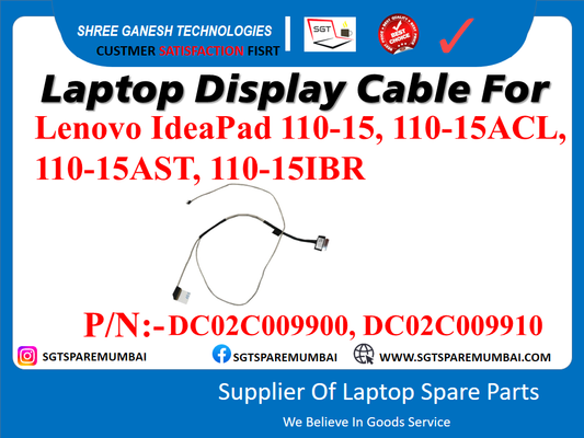 Laptop Display Cable For Lenovo IdeaPad 110-15, 110-15ACL, 110-15AST, 110-15IBR P/N DC02C009900, DC02C009910