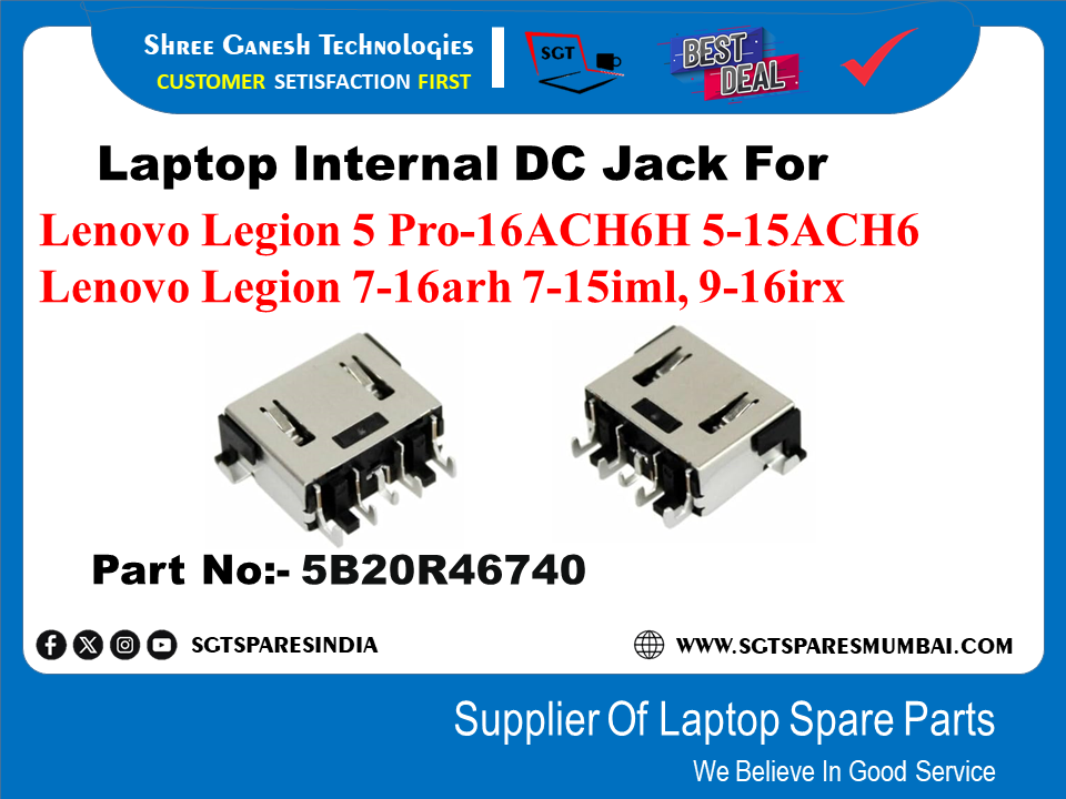 Laptop Internal DC Jack For Lenovo Legion 5 Pro-16ACH6H 5-15ACH6 Lenovo Legion 7-16arh 7-15iml, 9-16irx Part No:- 5B20R46740