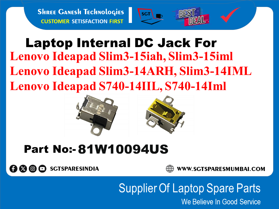 Laptop Internal DC Jack For Lenovo Ideapad Slim3-15iah, Slim3-15iml Lenovo Ideapad Slim3-14ARH, Slim3-14IML Lenovo Ideapad S740-141IL, S740-141ml Part No:-81W10094US