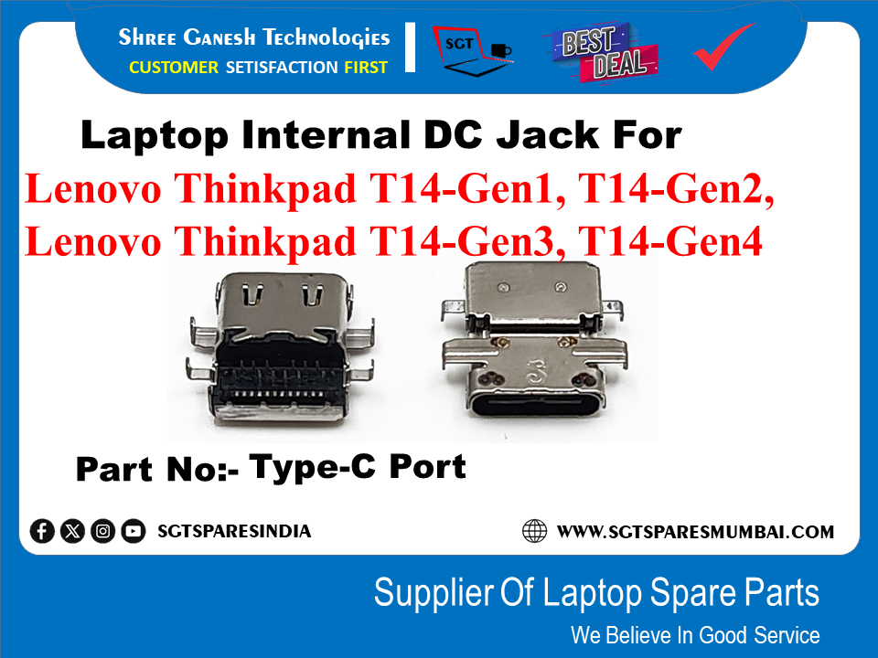 Laptop Internal DC Jack For Lenovo Thinkpad T14-Genl, T14-Gen2, Lenovo Thinkpad T14-Gen3, T14-Gen4 Part No:- Type-C Port