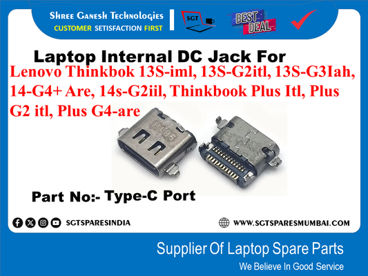 Laptop Internal DC Jack For Lenovo Thinkbok 13S-iml, 13S-G2itl, 13S-G3lah, 14-G4+ Are, 14s-G2iil, Thinkbook Plus Itl, Plus G2 itl, Plus G4-are Part No:- Type-C Port