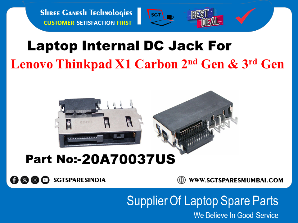 Laptop Internal DC Jack For Lenovo Thinkpad X1 Carbon 2nd Gen & 3rd Gen Part No:-20A70037US