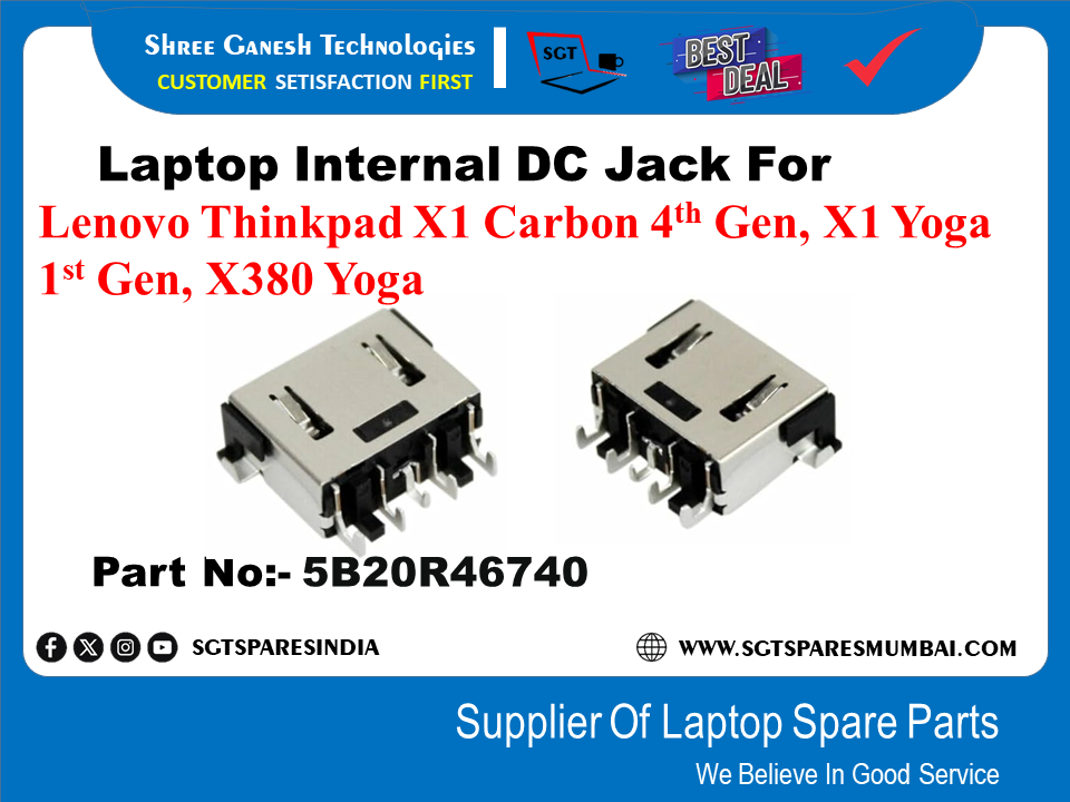 Laptop Internal DC Jack For Lenovo Thinkpad XI Carbon 4*™ Gen, XI Yoga 1» Gen, X380 Yoga Part No:- 5B20R46740