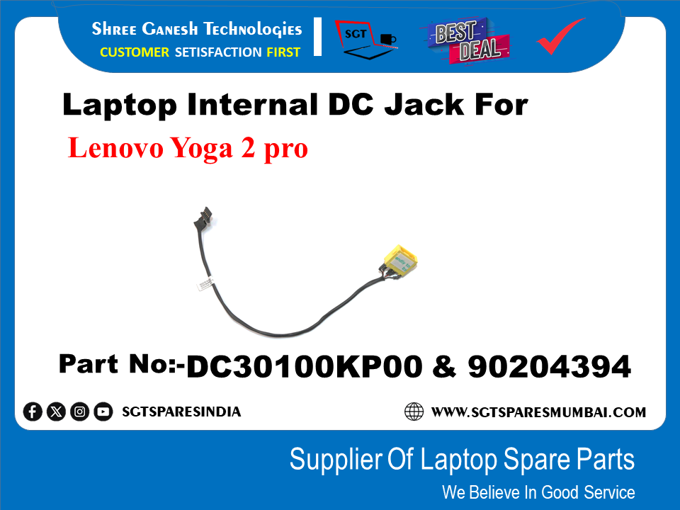 Laptop Internal DC Jack For Lenovo Yoga 2 pro Part No:-DC30100KP00 & 90204394