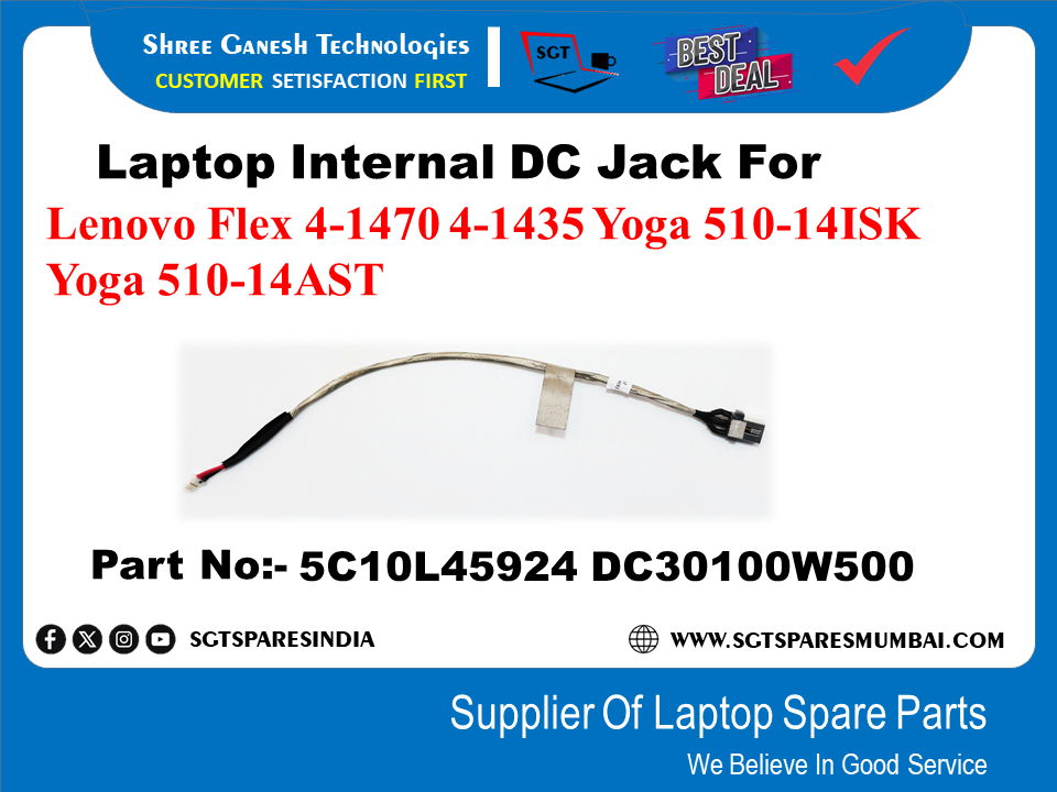 Laptop Internal DC Jack For Lenovo Flex 4-1470 4-1435 Yoga 510-14ISK Yoga 510-14AST Part No:- 5C10L45924 DC30100W500