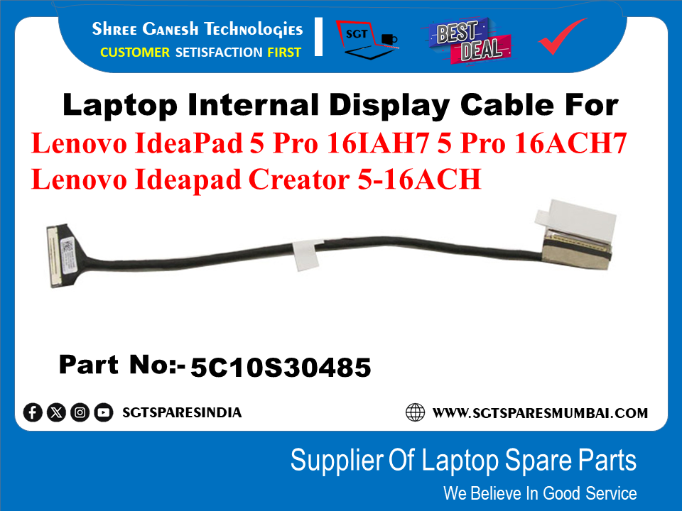 Laptop Internal Display Cable For Lenovo IdeaPad 5 Pro 16IAH7 5 Pro 16ACH7 Lenovo Ideapad Creator 5-16ACH Part No:- 5C10S30485