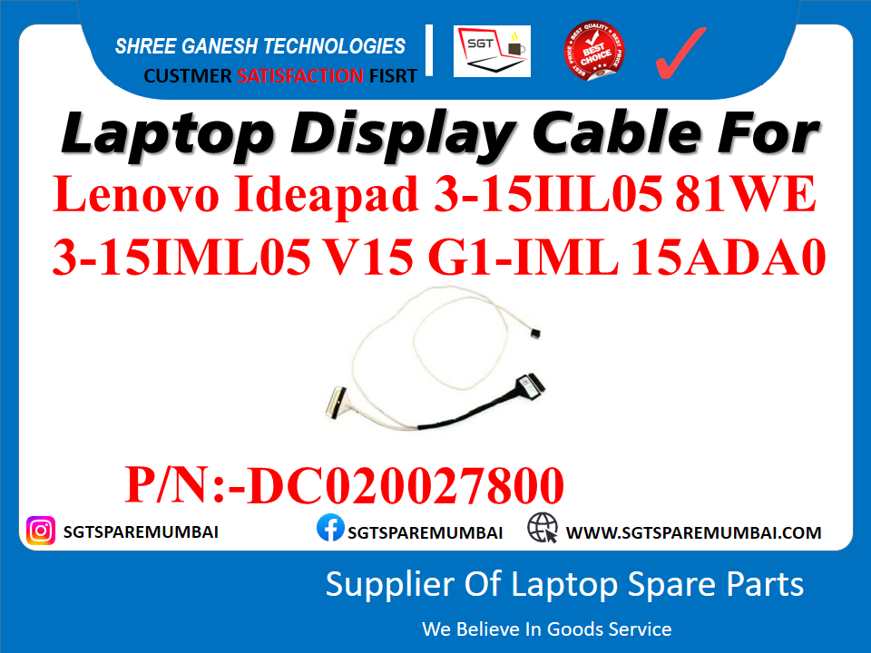 Laptop Display Cable For Lenovo Ideapad 3-15lIL05 81 WE 3-15IML05 V15 G1-IMIL 15ADA0 P/N:-DC020027800