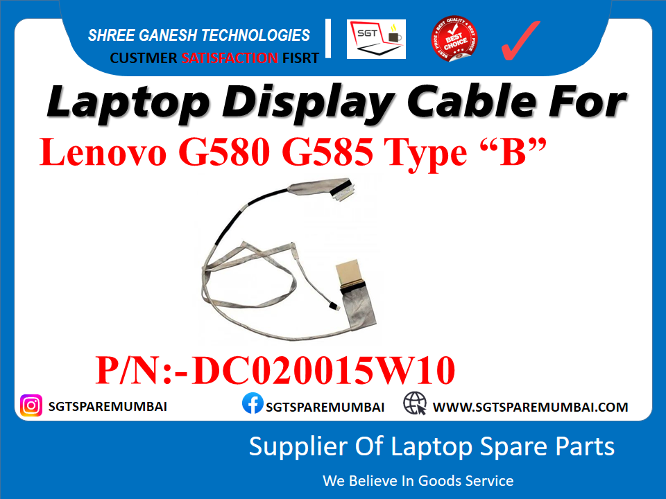 Laptop Display Cable For Lenovo G580 G585 Type "B" P/N:-DC020015W10