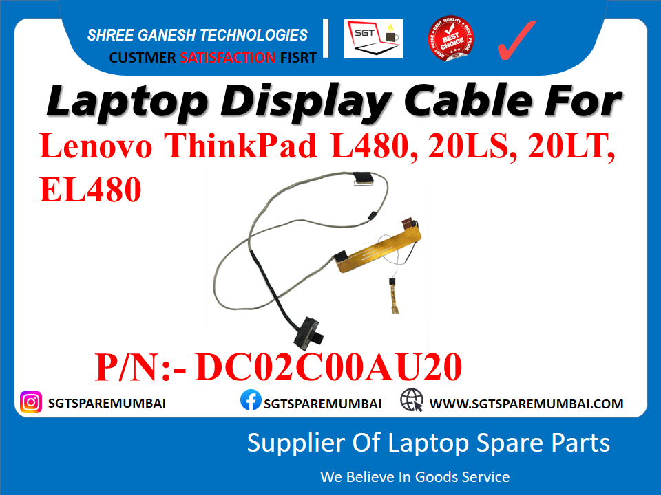 Laptop Display Cable For Lenovo ThinkPad L480, 20LS, 20LT, EL480 P/N: - DC02600AU20