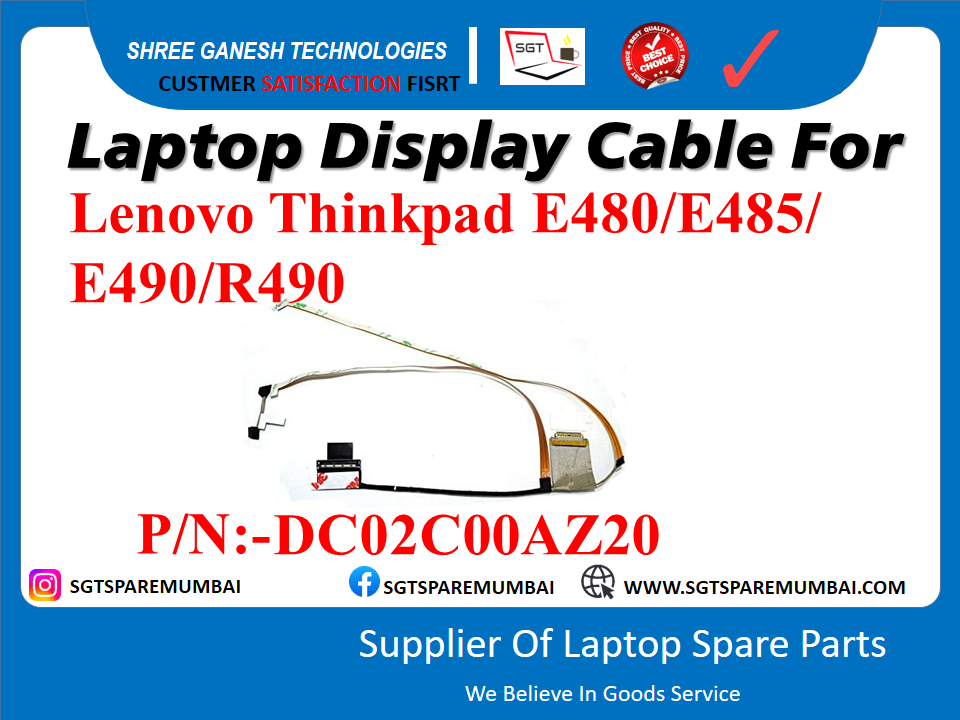 Laptop Display Cable For Lenovo Thinkpad E480/E485/ E490/R490 P/N:-DC02C00AZ20