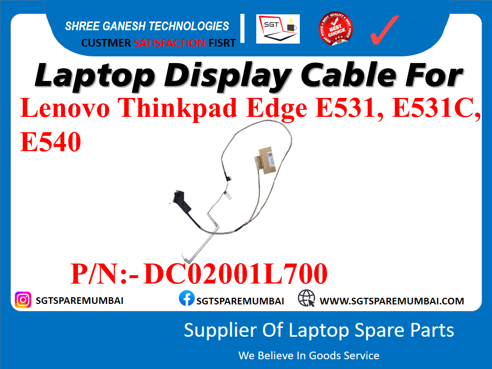 Laptop Display Cable For Lenovo Thinkpad Edge E531, E531C, E540 P/N: - DC02001L700