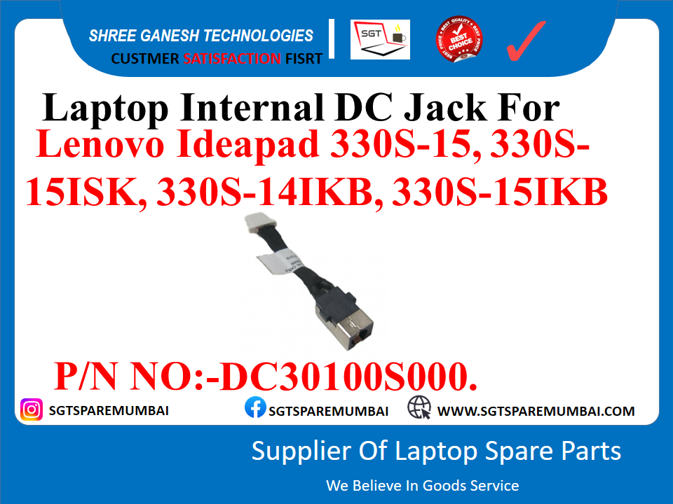 Laptop Internal DC Jack For Lenovo Ideapad 330S-15, 330S- 15ISK, 330S-141KB, 330S-151KB P/N NO:-DC30100S000.