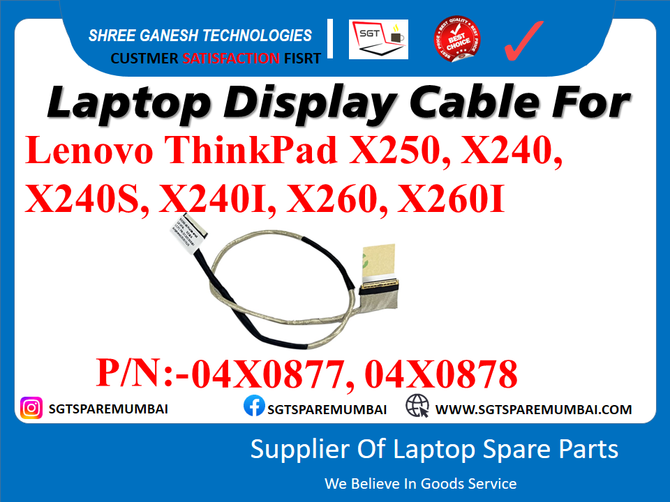 Laptop Display Cable For Lenovo ThinkPad X250, X240, X240S, X240I, X260, X260I P/N:-04X0877, 04X0878