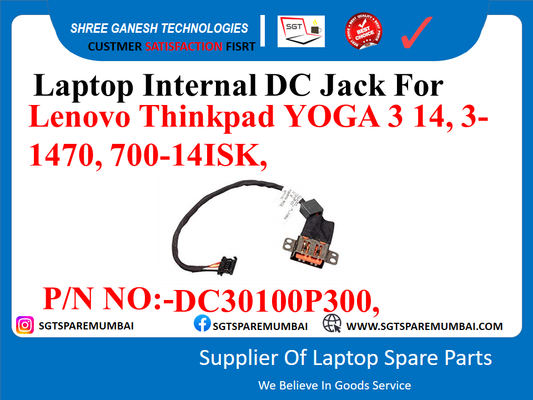 Laptop Internal DC Jack For Lenovo Thinkpad YOGA 3 14, 3- 1470, 700-14ISK, P/N NO:-DC30100P300,