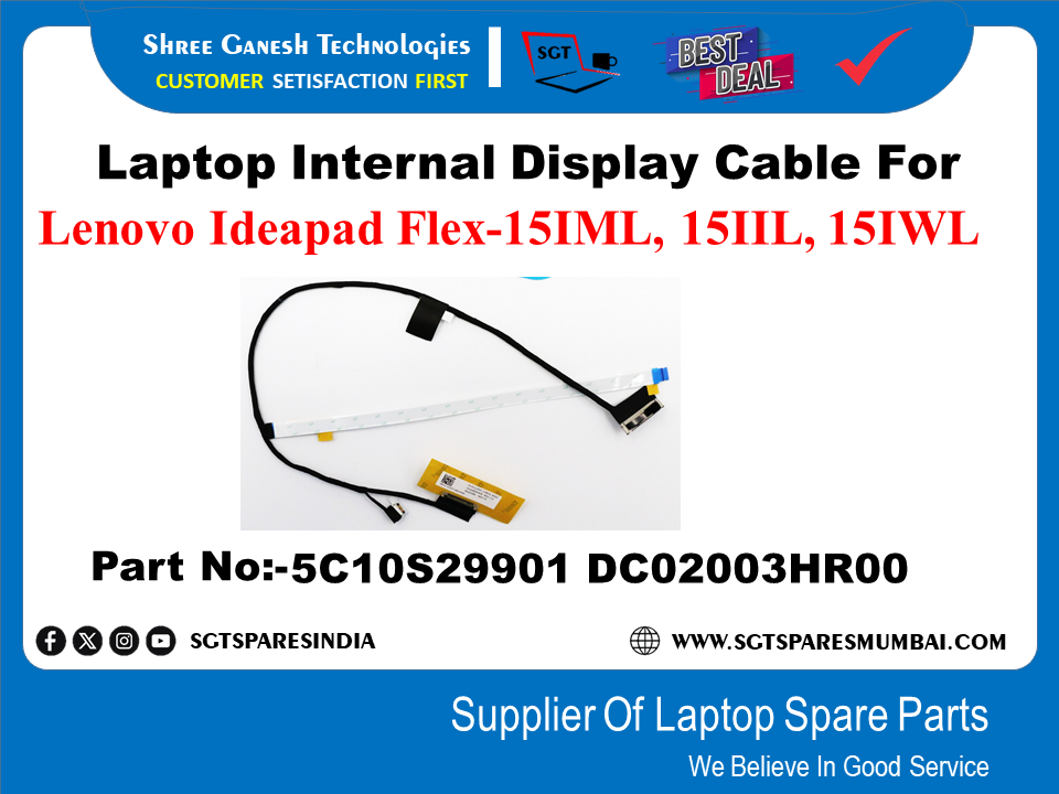 Laptop Internal Display Cable For Lenovo Ideapad Flex-151ML, 15IIL, 15/WL Part No:-5C10S29901 DC02003HR00