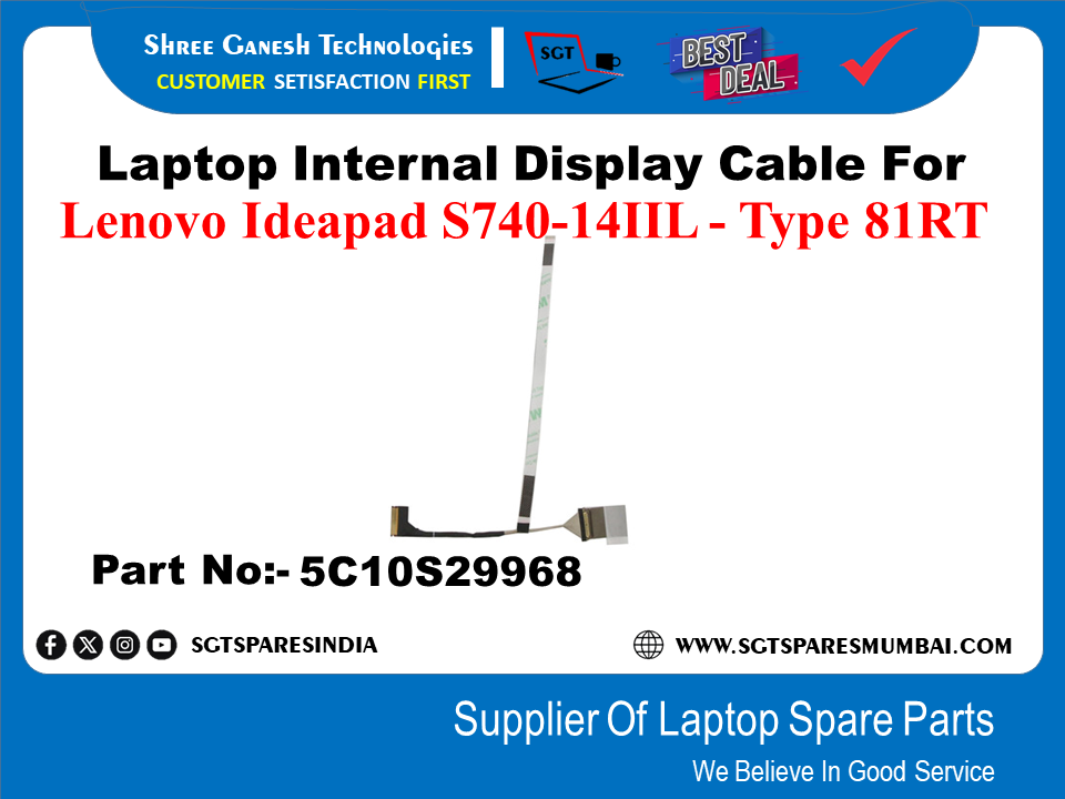 Laptop Internal Display Cable For Lenovo Ideapad S740-141IL - Type 81RT L Part No:- 5C10S29968