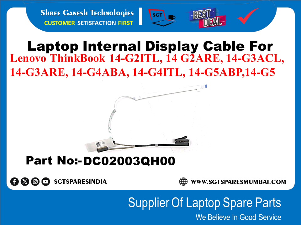 LAPTOP INTERNAL DISPLAY CABLE FOR LENOVO THINKBOOK 14-G2ITL, 14-G2ARE, 14-G3ACL, 14-G3ARE, 14-G4ABA, 14-G4ITL, 14-G5ABP, 14-G5ITL P/N DC02003QH00