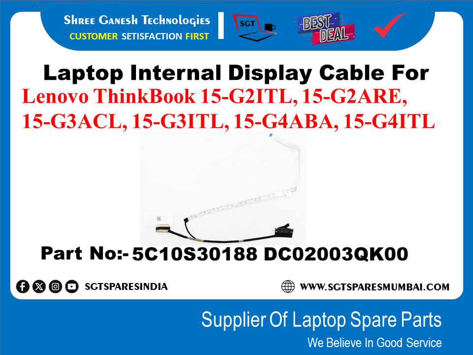 Laptop Internal Display Cable For Lenovo Think-Book 15-G21TL, 15-G2ARE. 15-G3ACL, 15-G31TL, 15-G4ABA, 15-G4ITL, Part No:-5C10S30188 DC02003QK00