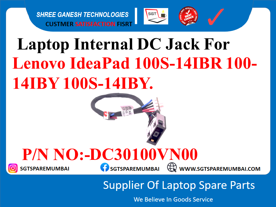 Laptop Internal DC Jack For Lenovo IdeaPad 100S-14IBR 100- 14IBY 100S-14IBY. P/N NO:-DC30100VN00