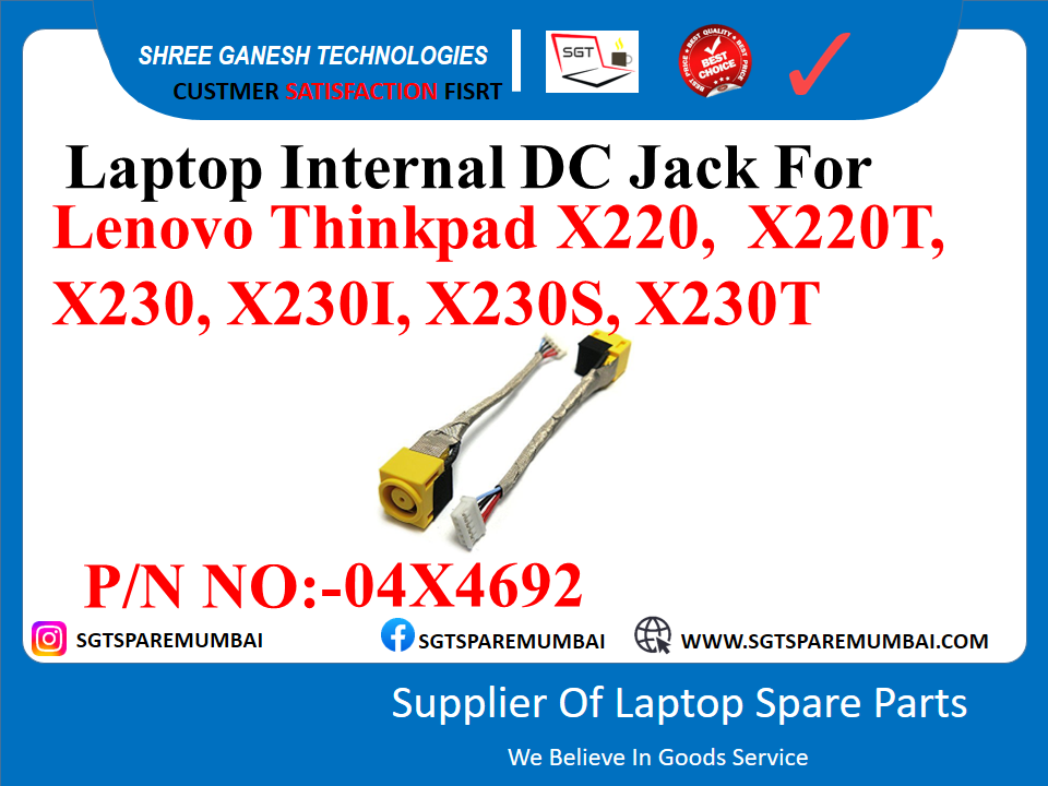 Laptop Internal DC Jack For Lenovo Thinkpad X220, X220T, X230, X2301, X230S, X230T P/N NO:-04X4692