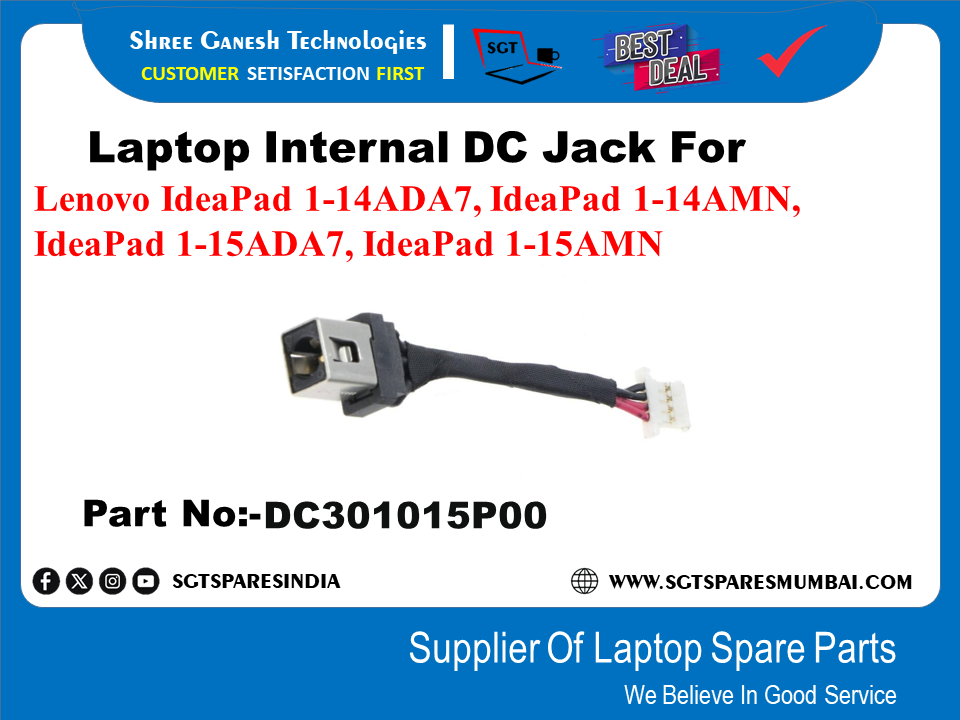 Laptop Internal DC Jack For Lenovo IdeaPad 1-14ADA7, IdeaPad 1-14AMN, IdeaPad 1-15ADA7, IdeaPad 1-15AMN Part No:-DC301015P00