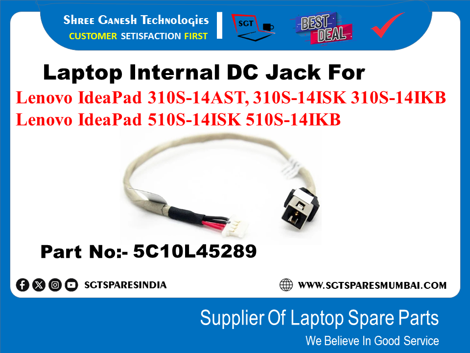 Laptop Internal DC Jack For Tenovo IdeaPad 3105-14AST. 310S-141SK 310S-141KB Lenovo IdeaPad 510S-14ISK 5105-141KB Part No:- 5C10L45289