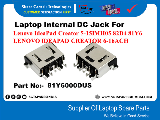 Laptop Internal DC Jack For Lenovo IdeaPad Creator 5-15IMH05 82D4 81Y6 LENOVO IDEAPAD CREATOR 6-16ACH Part No:- 81Y6000DUS