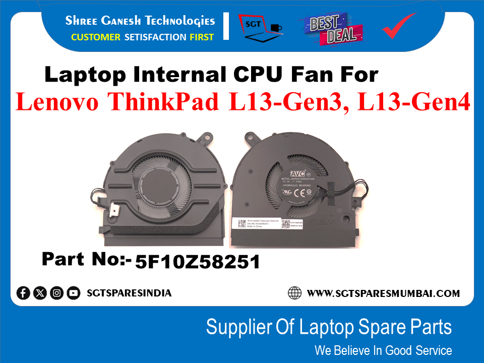 Laptop Internal CPU Fan For Lenovo ThinkPad L13-Gen3, L13-Gen4 Part No:- 5F10Z58251