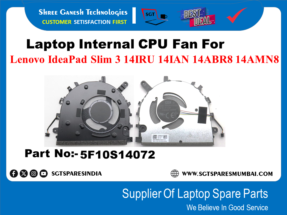 Laptop Internal CPU Fan For Lenovo IdeaPad Slim 3 14IRU 14IAN 14ABR8 14AMN8 Part No:- 5F10S14072