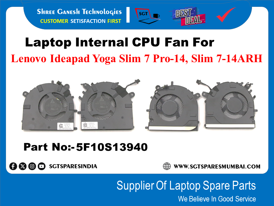 Laptop Internal CPU+GPU Fan For Lenovo Ideapad Yoga Slim 7 Pro-14, Slim 7-14ARH Part No:-5F10S13940