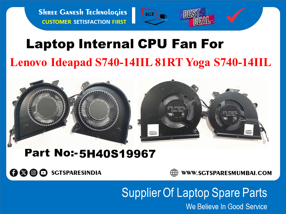 Laptop Internal CPU+GPU Fan For Lenovo Ideapad S740-141IL 81RT Yoga S740-141IL Part No:-5H40S19967