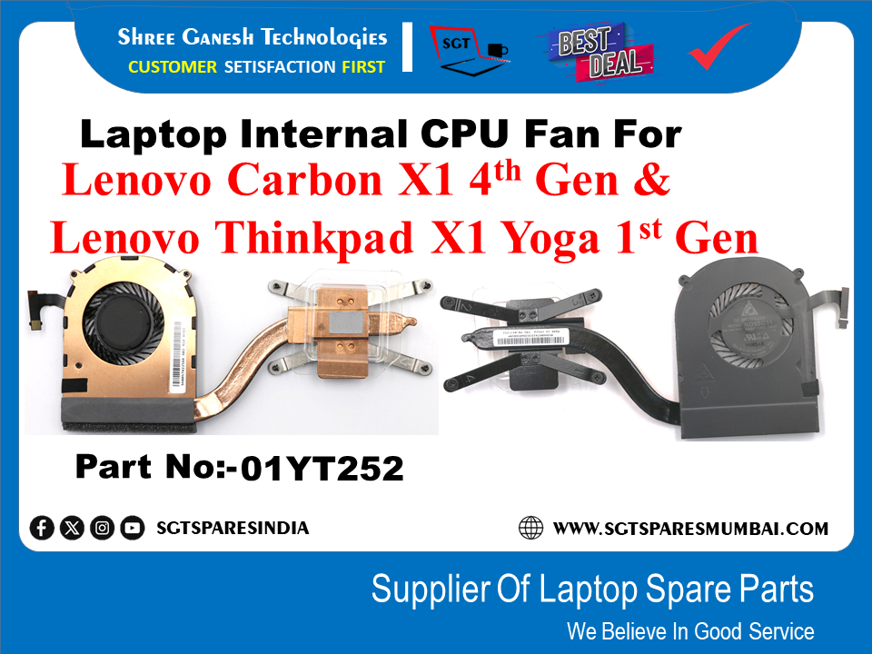 Laptop Internal CPU Fan For Lenovo Carbon X1 4th Gen & Lenovo Thinkpad X1 Yoga 1st Gen Part No:-01YT252