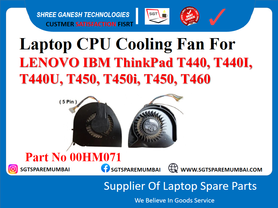 Laptop CPU Cooling Fan For LENOVO IBM ThinkPad T440, T4401, T440U, T450, T450i, T450, T460 ( 5 Pin) Part No 00HM071