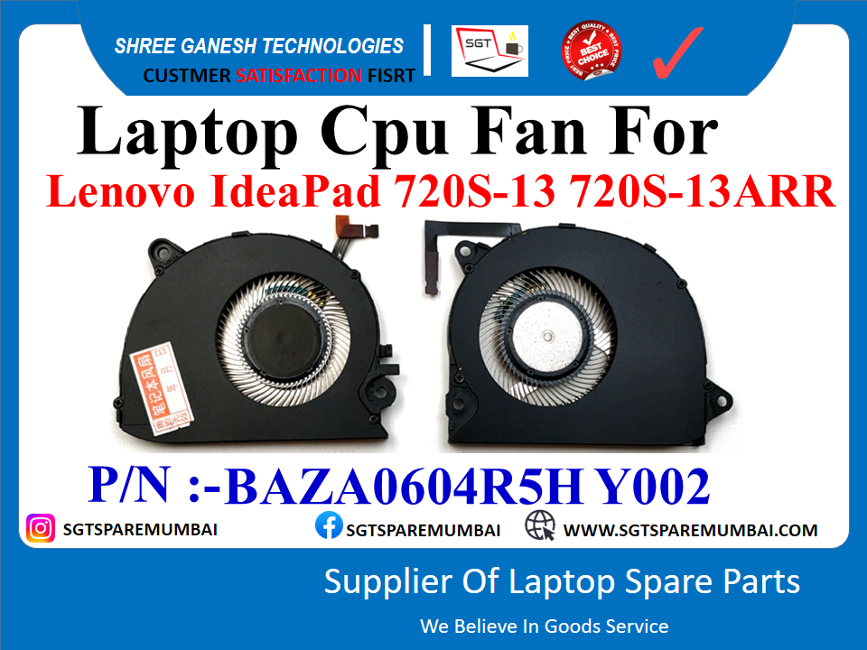 Laptop CPU+GPU Fan For Lenovo IdeaPad 720S-13 720S-13ARR P/N :-BAZA0604R5H Y002