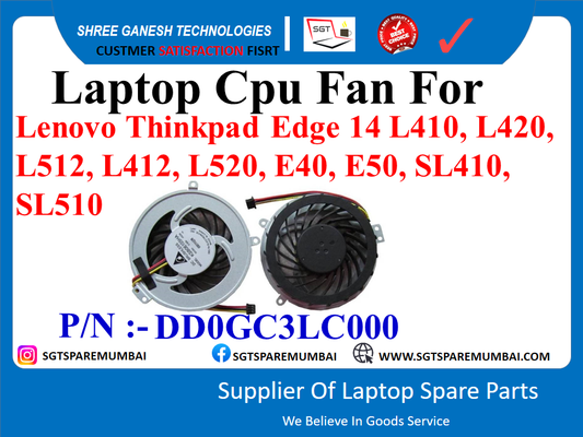 Laptop Cpu Fan For Lenovo Thinkpad Edge 14 L410, L420, L512, L412, L520, E40, E50, SL410, SL510 P/N :- DD0GC3L0000