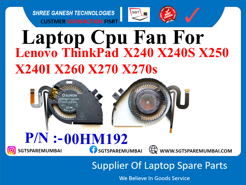 Laptop Cpu Fan For Lenovo ThinkPad X240 X240S X250 X240I X260 X270 X270s OSUNON P/N :- 00HM192