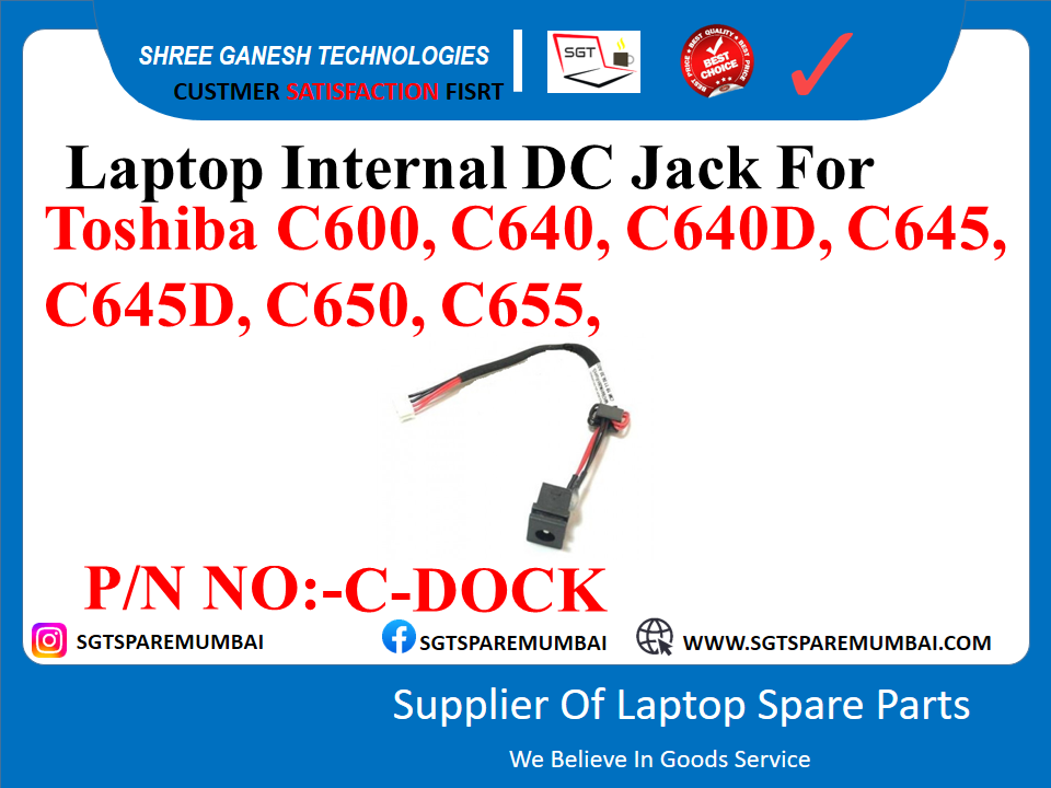 Laptop Internal DC Jack For Toshiba C600, C640, C640D, C645, C645D, C650, C655, P/N NO:-C-DOCK