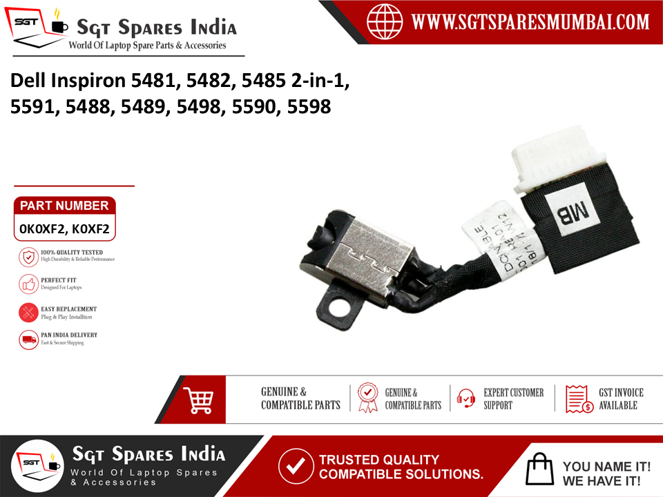 Dell Inspiron 5481, 5482,  5485 2-in-1, 5591, 5488, 5489, 5498, 5590, 5598 Laptop DC Power Jack Charging Port Replacement